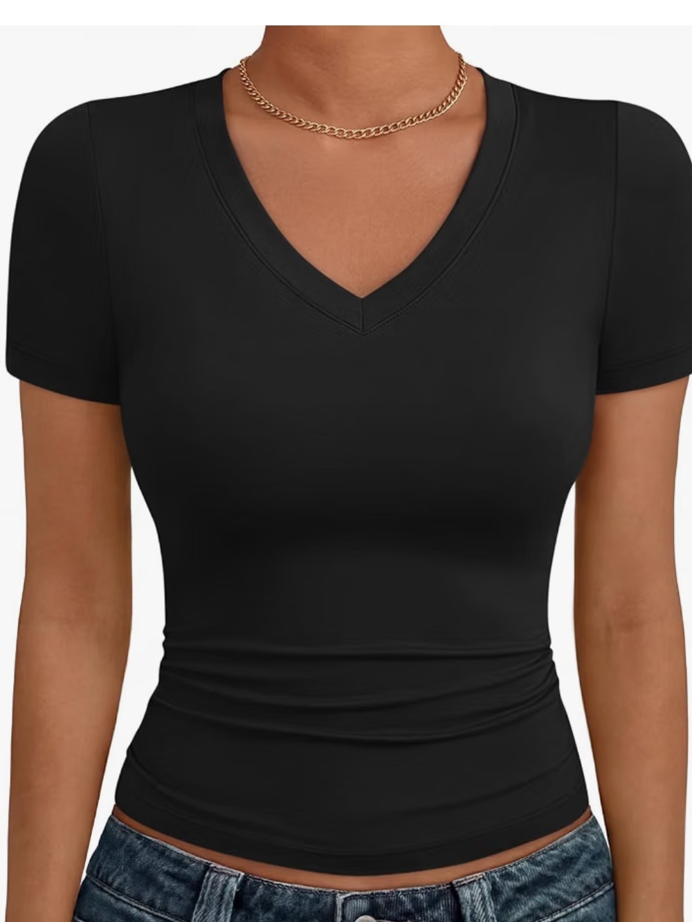 Trendy Queen V-Neck Short Sleeve Tee - Black
